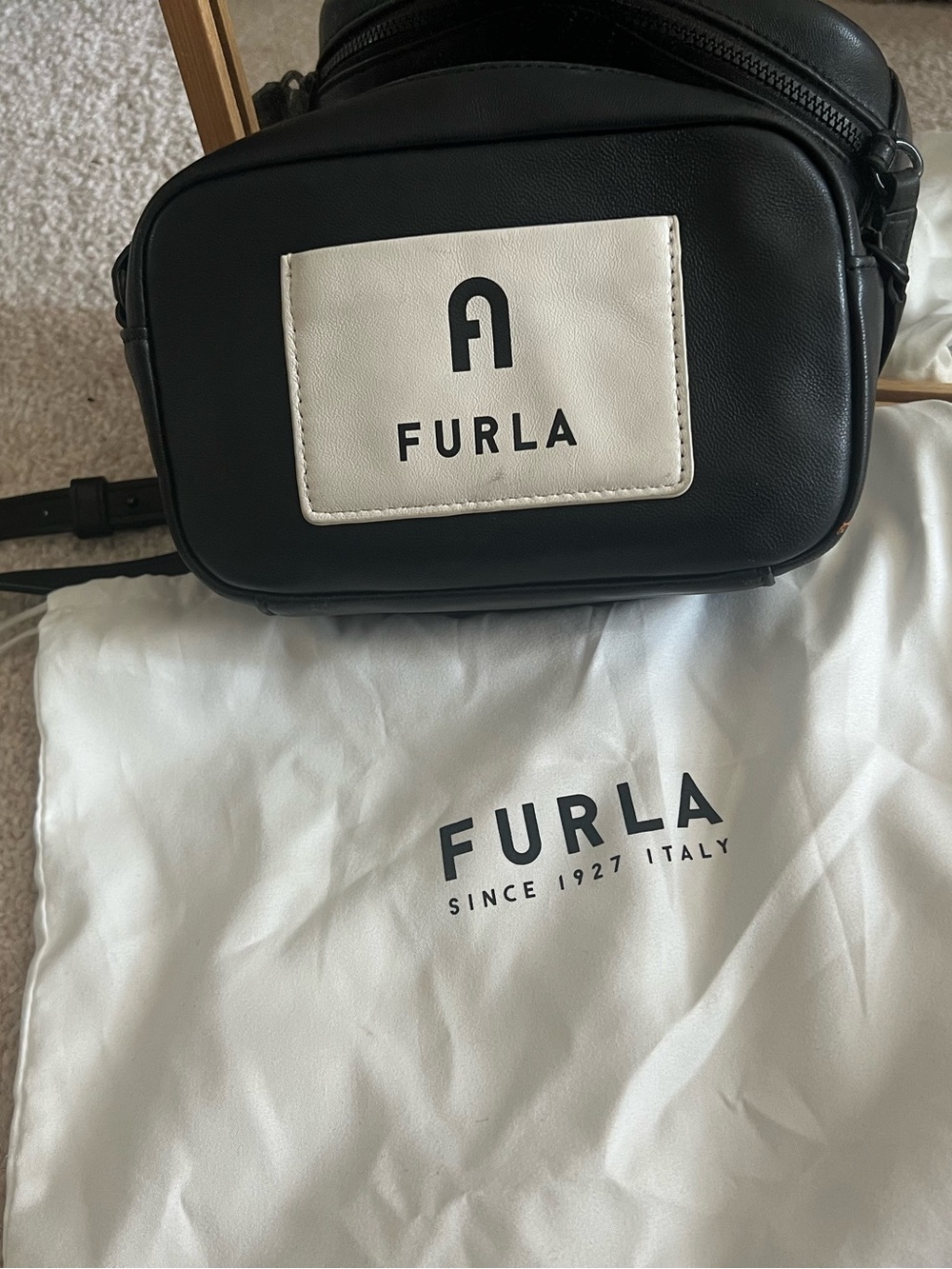 Furla Black Leather Crossbody Camera Bag